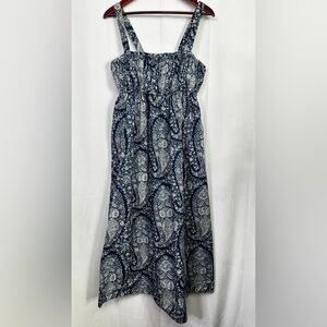 J. Crew Paisley Maxi Dress Gathered Poplin 10 Womens Pockets Breathable Blue